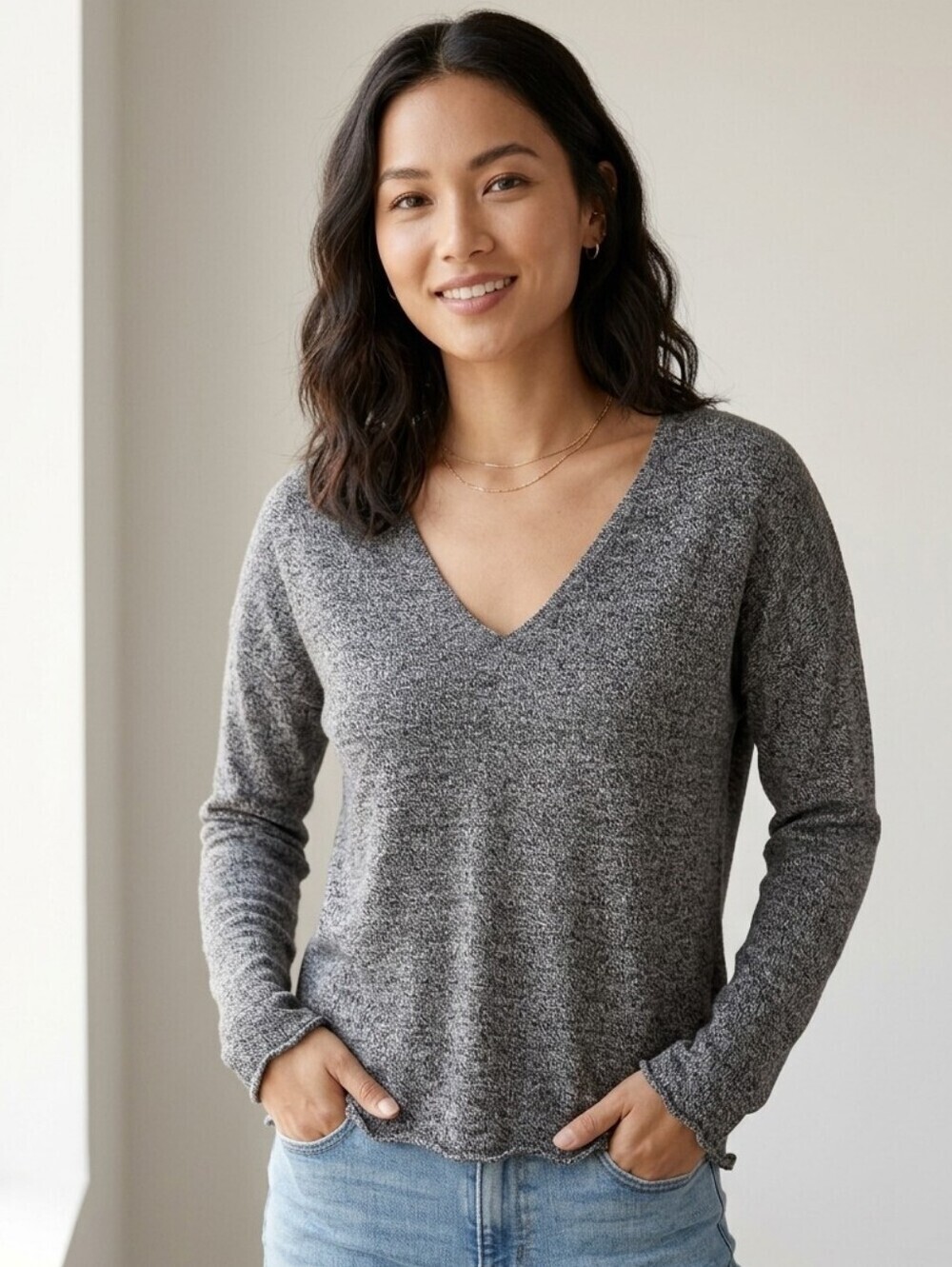 BABATON Erin Soft Wool Blend Heathered Gray Sweater, Size XS